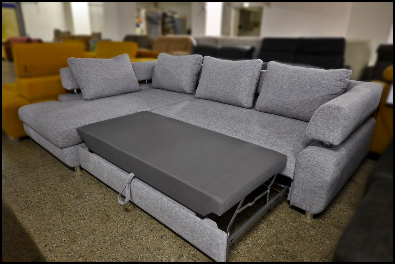 Polsterecke Havanna Webstoff Grau & Federkern und Chromfüßen – Bild 2