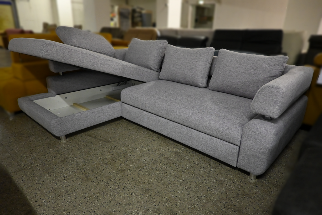 Polsterecke Havanna Webstoff Grau & Federkern und Chromfüßen – Bild 4