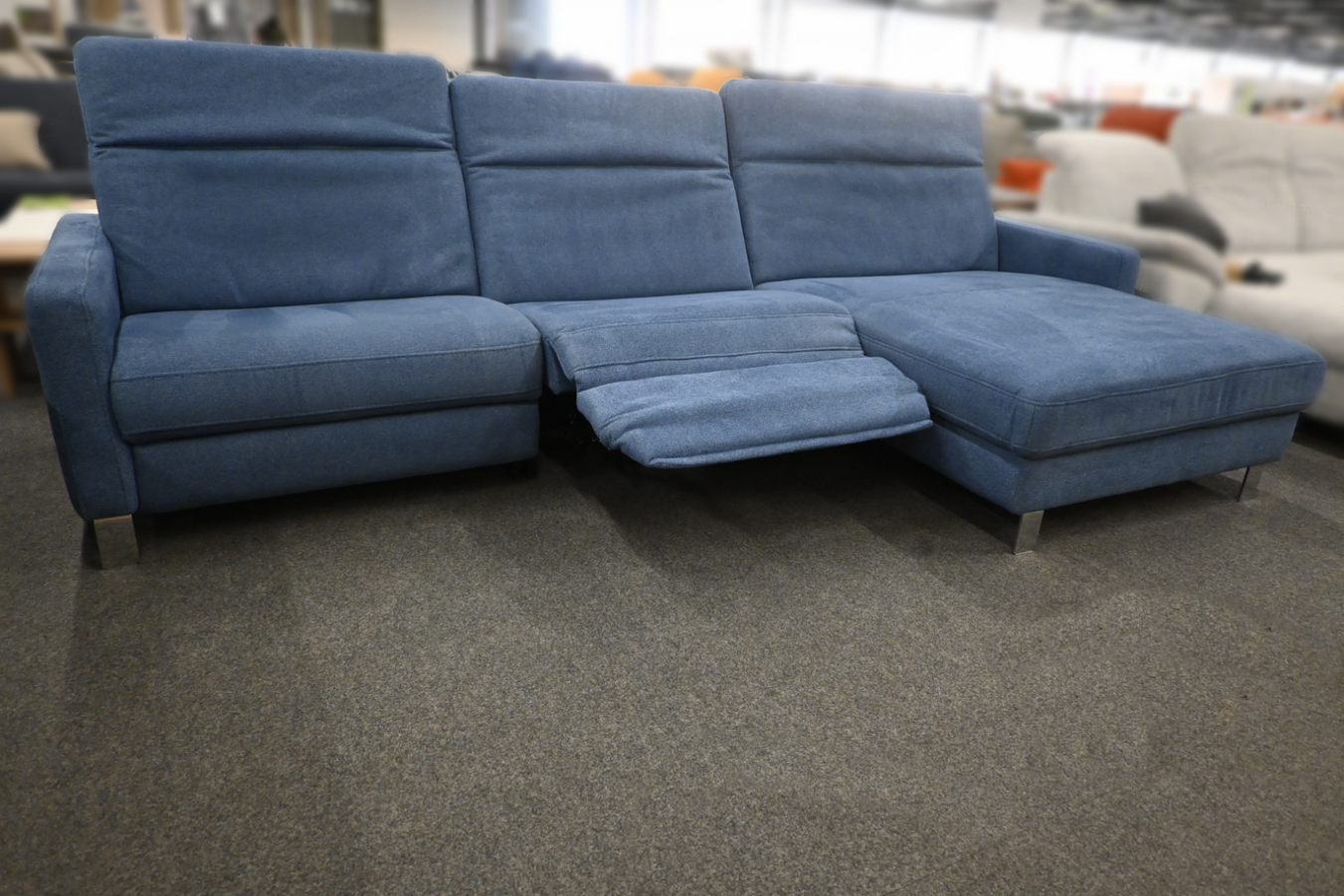 Eckgarnitur Hukla Stoff Gina Denim mit Relaxfunktion und Kopfteilverstellung