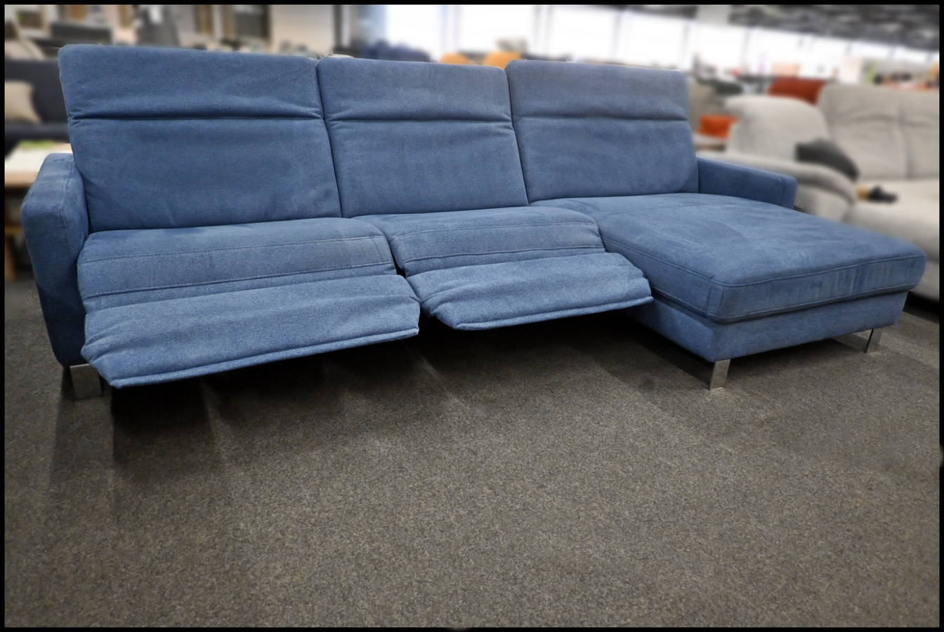 Eckgarnitur Hukla Stoff Gina Denim mit Relaxfunktion und Kopfteilverstellung