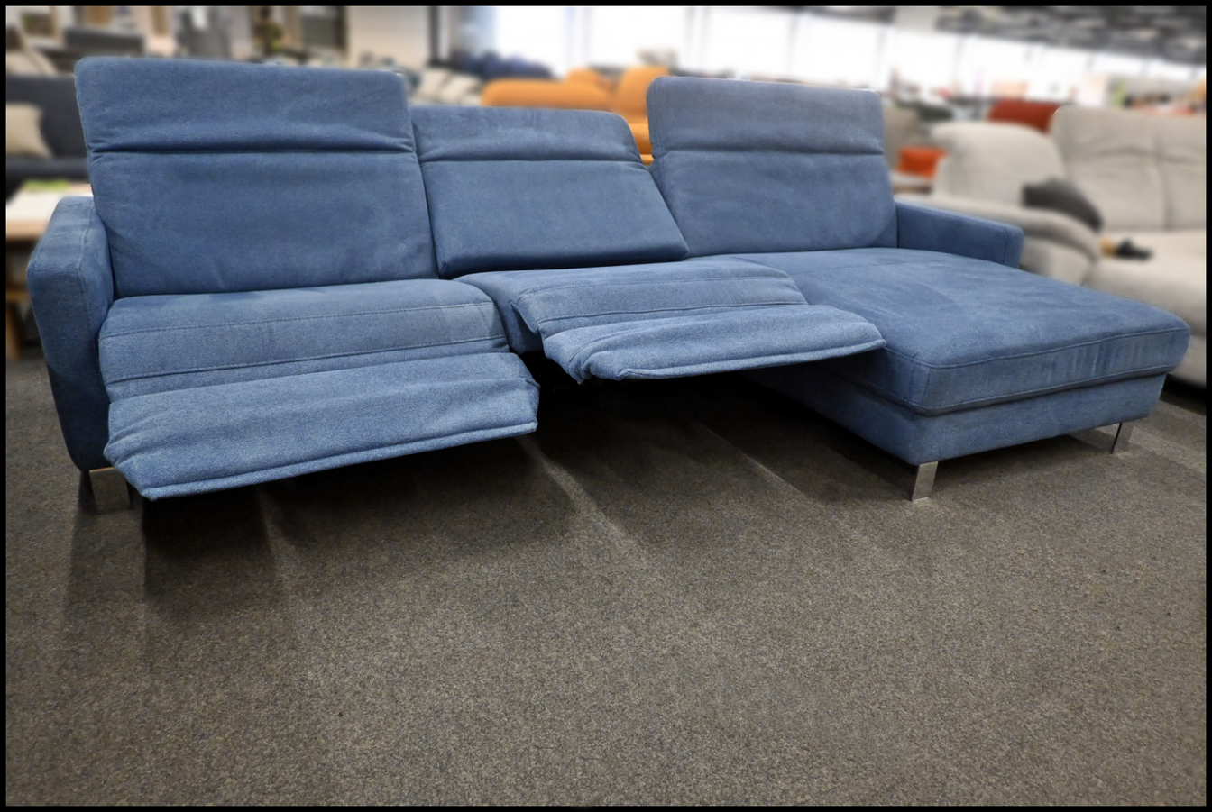Eckgarnitur Hukla Stoff Gina Denim mit Relaxfunktion und Kopfteilverstellung