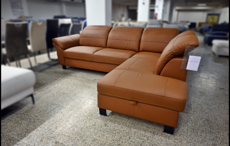 Polsterecke Mantua Leder cognac – mit Bettfunktion, Bettkasten & Kopfteilverstellung