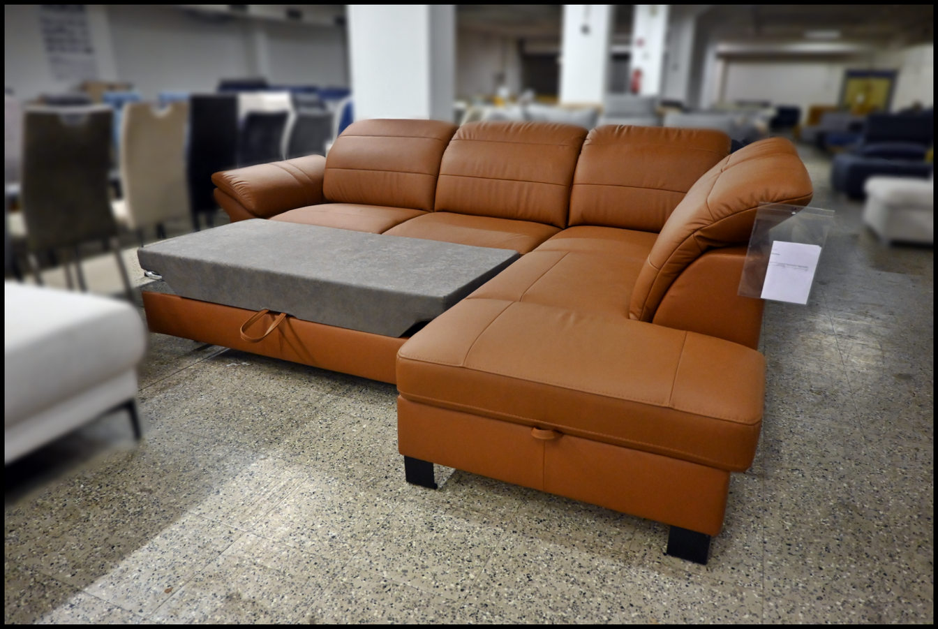 Polsterecke Mantua Leder cognac – mit Bettfunktion, Bettkasten & Kopfteilverstellung – Bild 4
