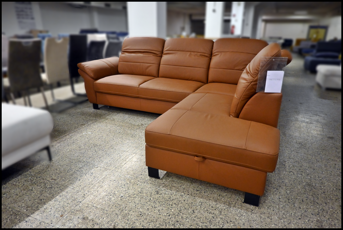 Polsterecke Mantua Leder cognac – mit Bettfunktion, Bettkasten & Kopfteilverstellung – Bild 2