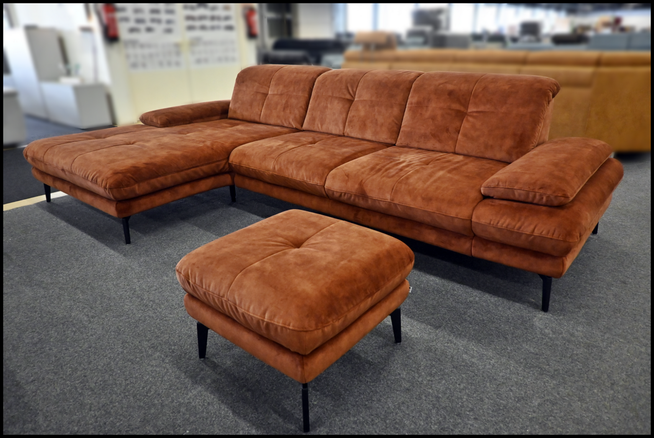 Eckgarnitur Megapol Samt Amira Kupfer mit Kopfteil- & Sitztiefenverstellung – Bild 2