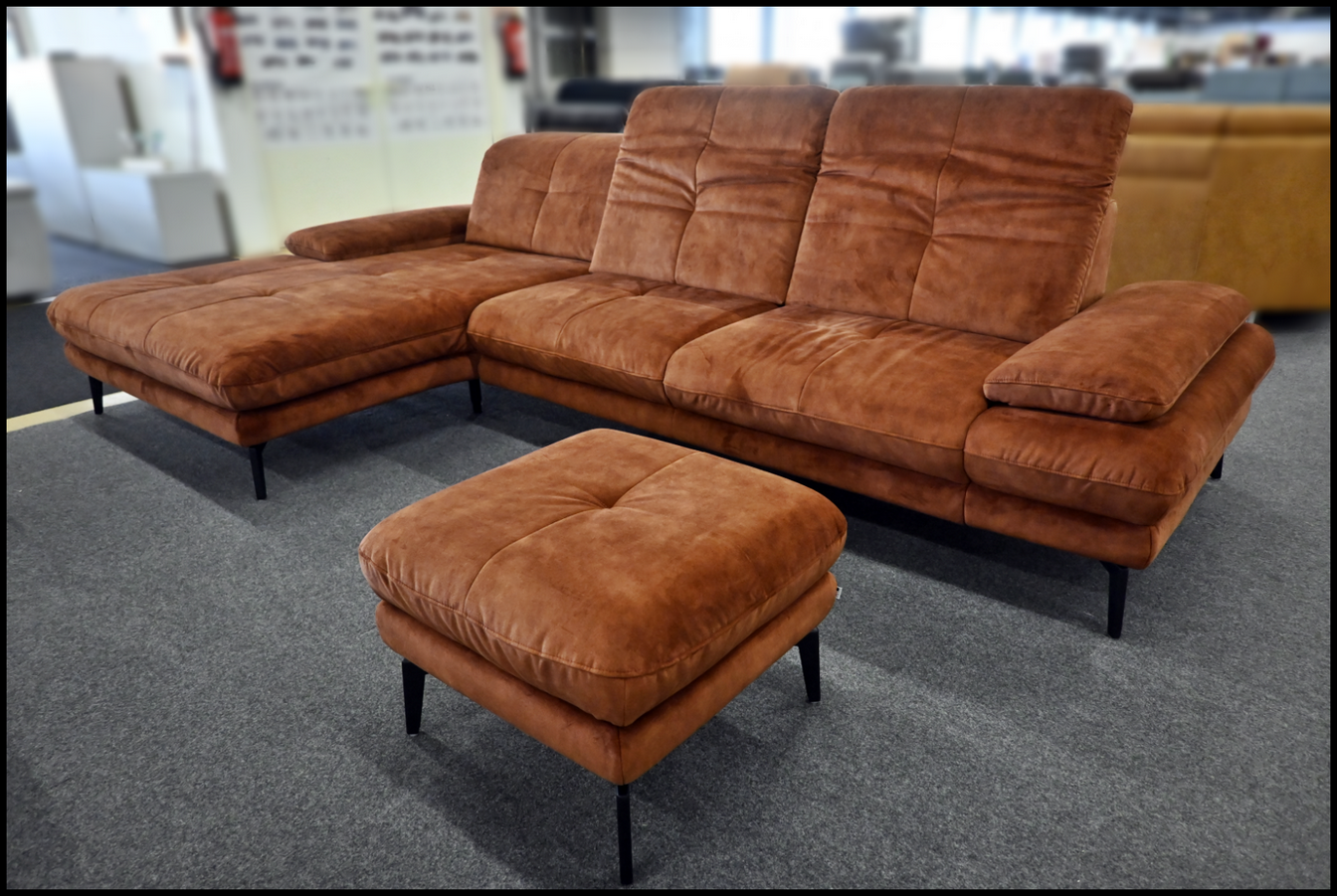 Eckgarnitur Megapol Samt Amira Kupfer mit Kopfteil- & Sitztiefenverstellung – Bild 4