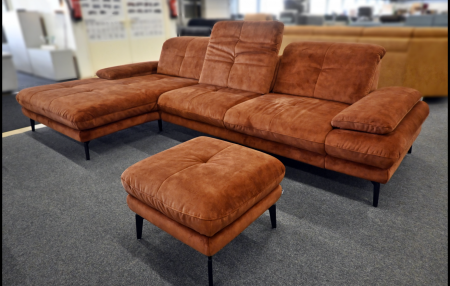 Eckgarnitur Megapol Samt Amira Kupfer mit Kopfteil- und Sitztiefenverstellung