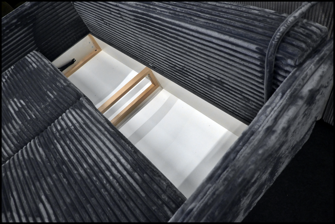 Schlafsofa Merry XL Breitcord Grau Anthrazit mit Bettfunktion und Bettkasten