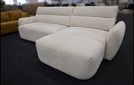 Polsterecke Webstoff Flocke „Monte“ Natur mit Federkern und elektrischer Vorziehbank