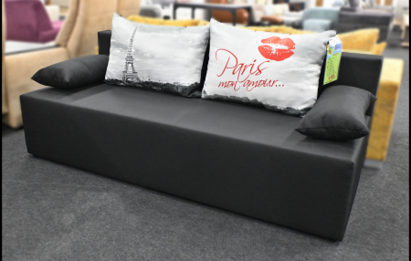 Schlafsofa Stoff Schwarz mit Bettfunktion und Bettkasten