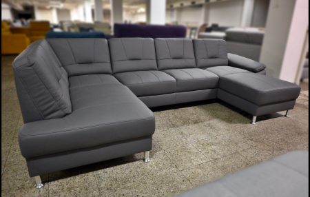 Polsterecke Havanna Luxus-Kunstleder Grau mit Federkern und Chromfüßen