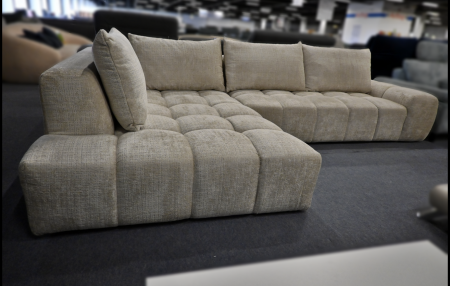 Eckgarnitur Wolle Webstoff Flocke Natur mit Federkern und Kissen