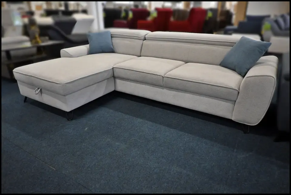 Eckgarnitur Benix Almeria Grau Webstoff Bettfunktion Stauraum – Bild 3