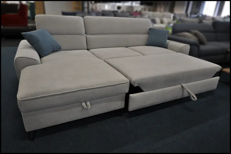 Eckgarnitur Benix Almeria Grau Webstoff Bettfunktion Stauraum – Bild 8