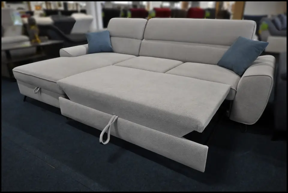 Eckgarnitur Benix Almeria Grau Webstoff Bettfunktion Stauraum – Bild 6