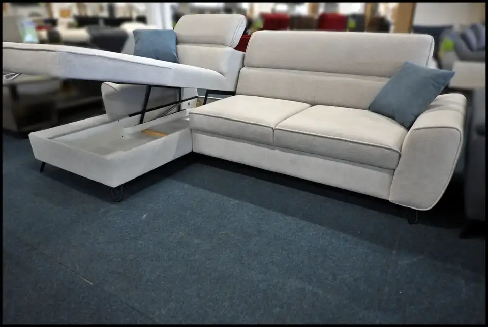 Eckgarnitur Benix Almeria Grau Webstoff Bettfunktion Stauraum – Bild 4