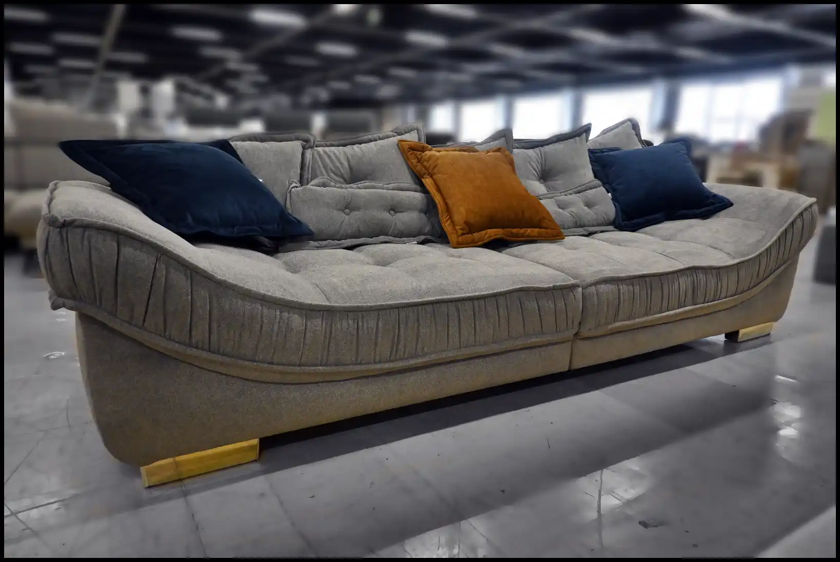 BigSofa DIVAN Grau – Webstoff mit Federkern & Kissen