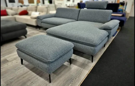 Ecksofa Megapol KS25 Melico – Loft Sofa Steel mit Hocker und Sitztiefenverstellung