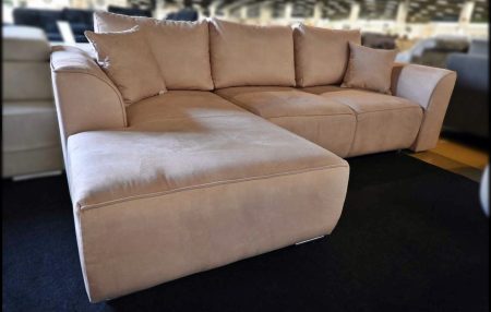 Eckgarnitur Samtoptik graubeige – Sofa mit Bettfunktion