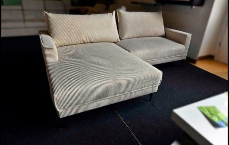 Benix Viano Ecksofa Beige mit Cord, Schlaffunktion und Bettkasten