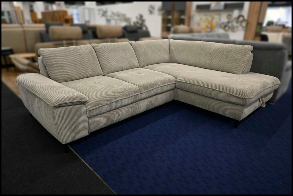 MEGAPOL Cord-Ecksofa in Lind mit Bettfunktion und Stauraum XL – Ansicht 1