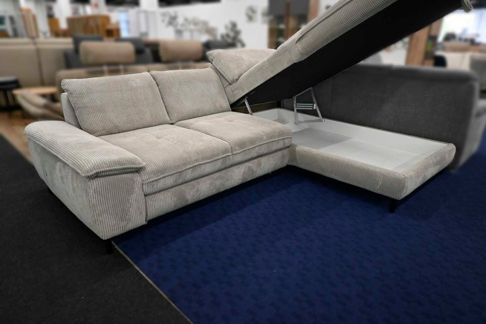 MEGAPOL Cord-Ecksofa in Lind mit Bettfunktion und Stauraum XL – Ansicht 2