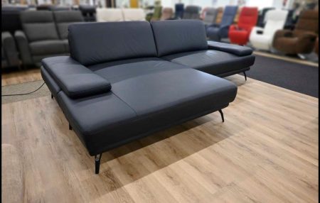 POLINOVA PN-EM24061 Leder-Ecksofa in Schwarz mit elektrischer Relaxfunktion